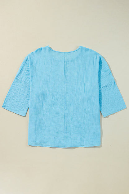 Crinkled Bracelet Sleeve Flowy Blouse | Aruba Blue