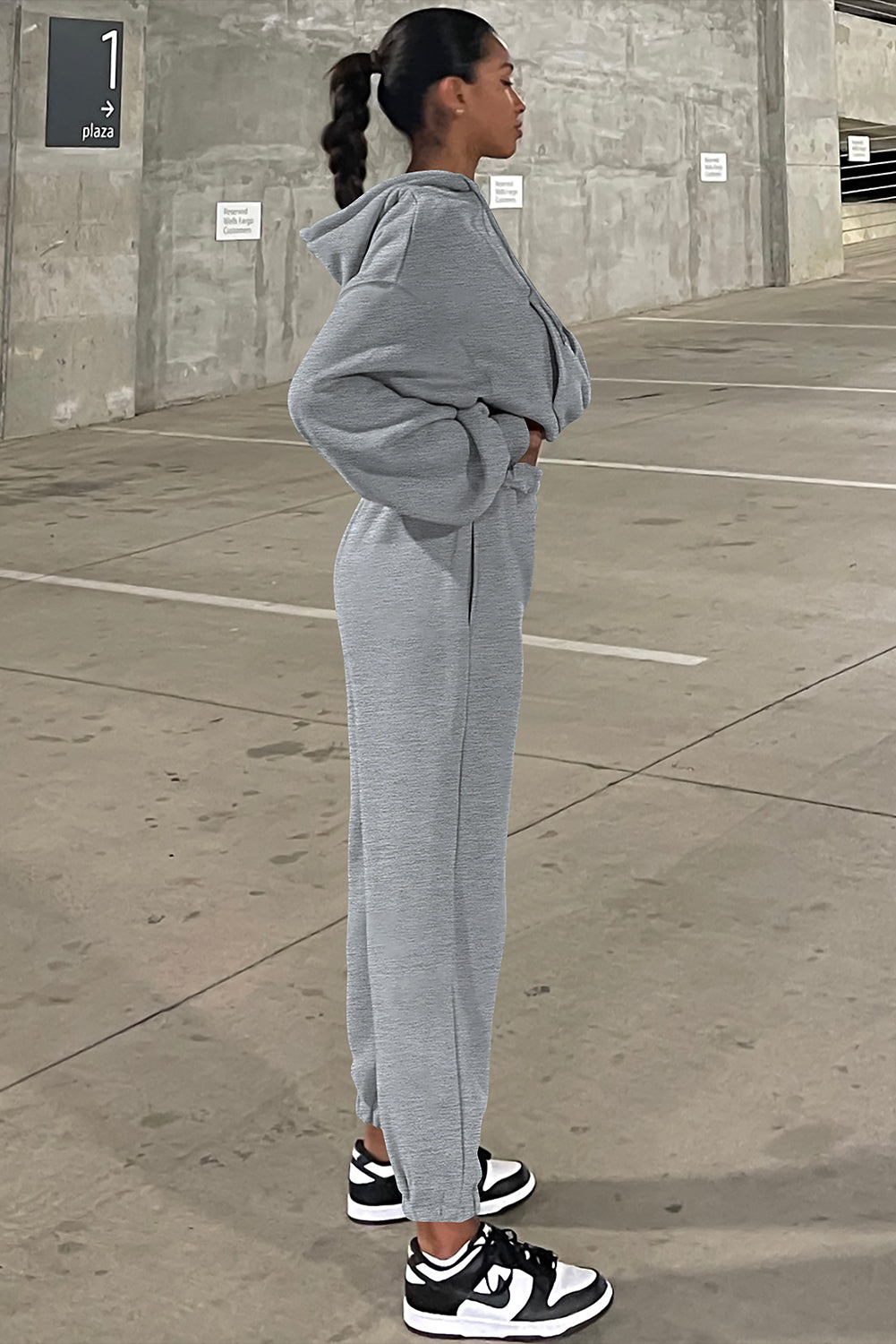 Solid Drop Shoulder Hoodie And Joggers Activewear Set | Gray