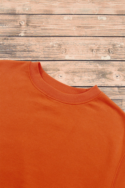 Plain Drop Shoulder Crewneck Pullover Sweatshirt | Orange