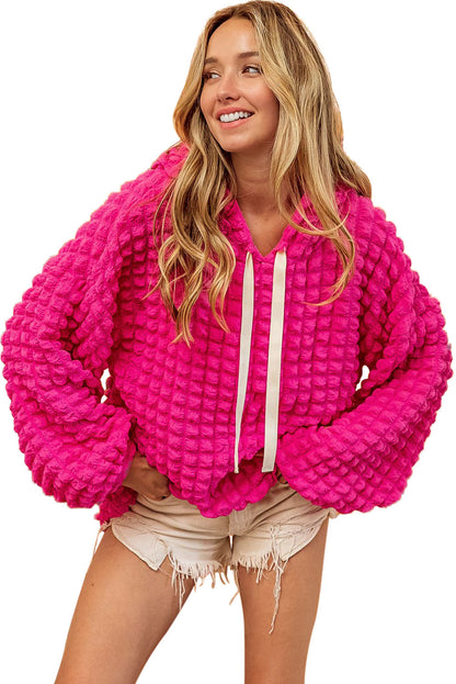 Bubble Textured Waffle Hoodie | Rose