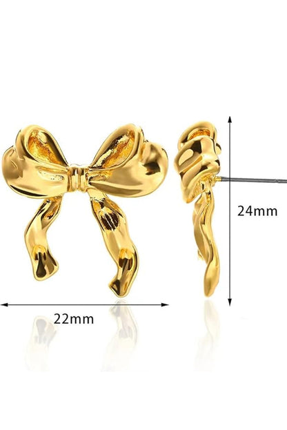 Elegant Bow Design Plated Studded Earrings | Gold