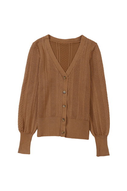 V Neck Buttoned Textured Sweater Cardigan | Chestnut