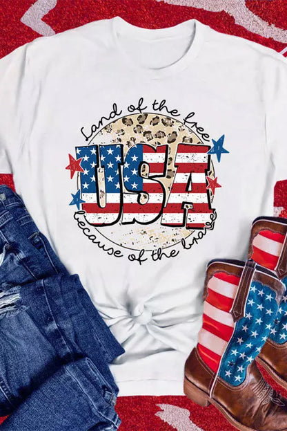 Usa Flag Slogan Graphic T-Shirt | White