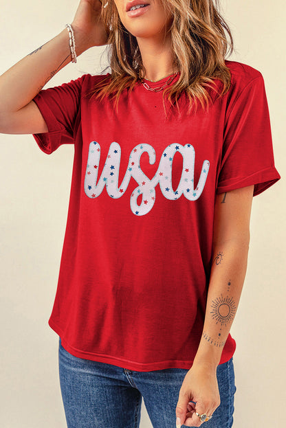 Starry Usa Graphic Crewneck T Shirt | Red