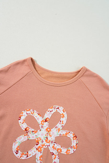 Flower Patch Graphic Exposed Seam Wide Sleeve Top | Grapefruit Orange