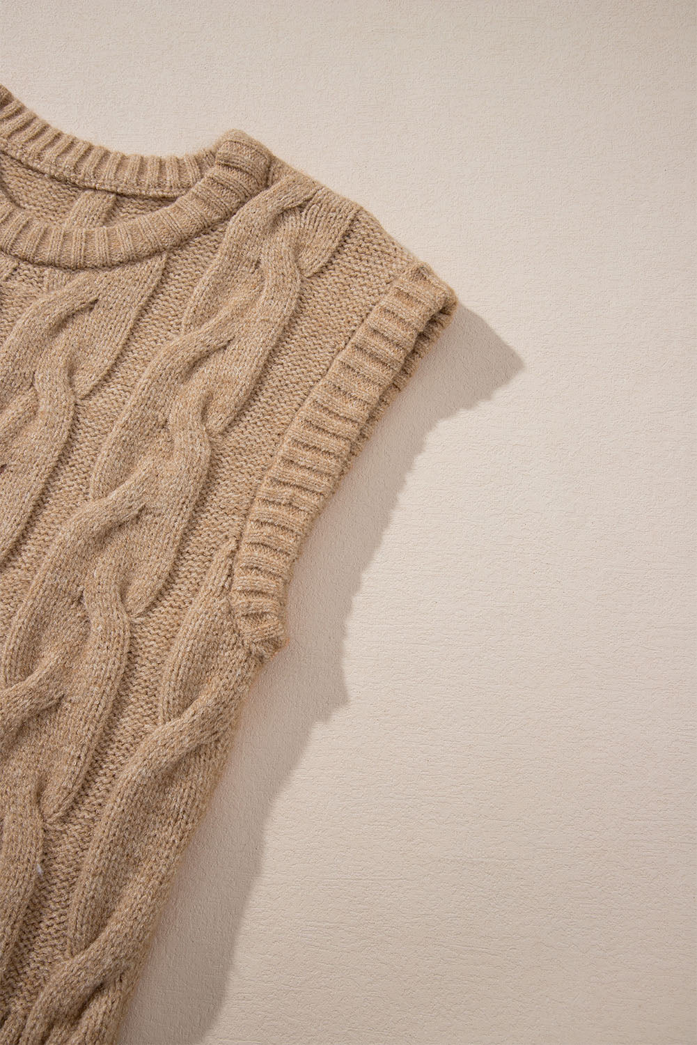 Cap Sleeve Cable Knit Sweater | Light French Beige