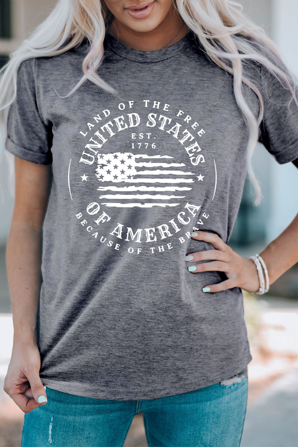 United States Of America Flag Graphic Print T Shirt | Gray