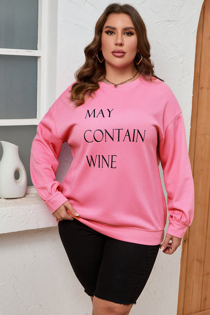 May Contain Wine Crew Neck Plus Size Sweatshirt | Pink