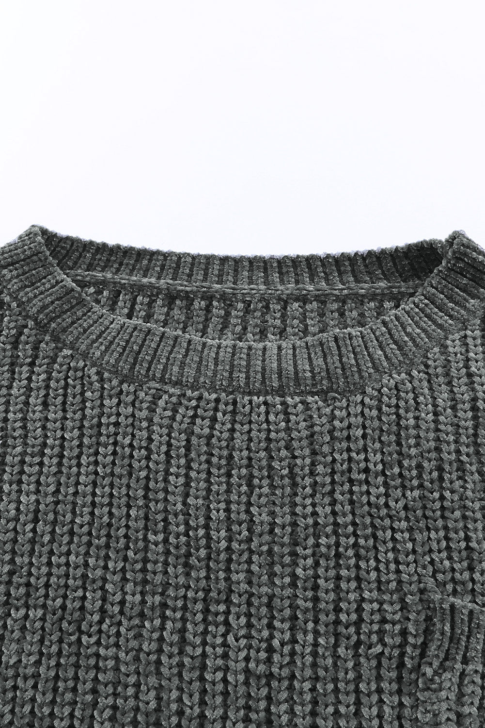 Ripped Raw Hem Chunky Pullover Sweater | Gray