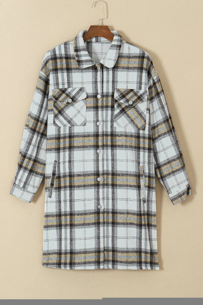 Plus Size Plaid Pocketed Side Slit Shacket | Multicolour