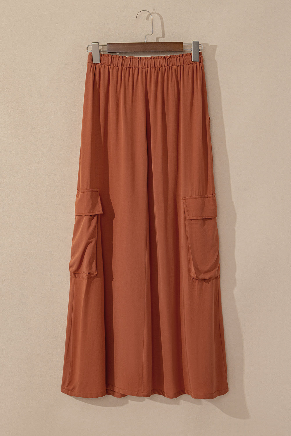 Mineral Wash Cargo Pocket Drawstring Waist Maxi Skirt | Chestnut