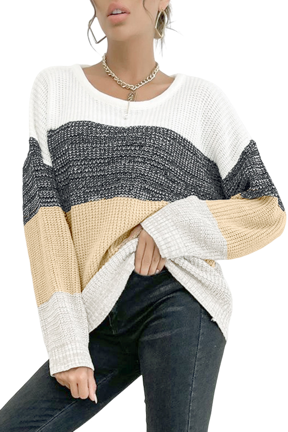 Colour Block Drop Shoulder Knit Sweater | Multicolour