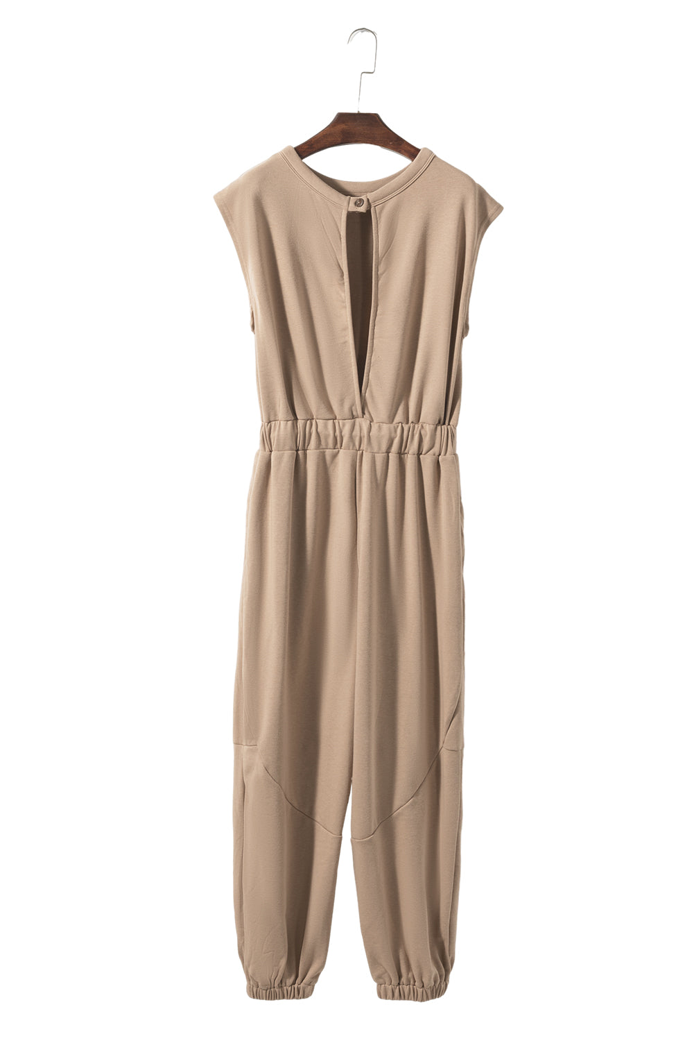 Cap Sleeve Open Back Drawstring Jogger Jumpsuit | Light French Beige