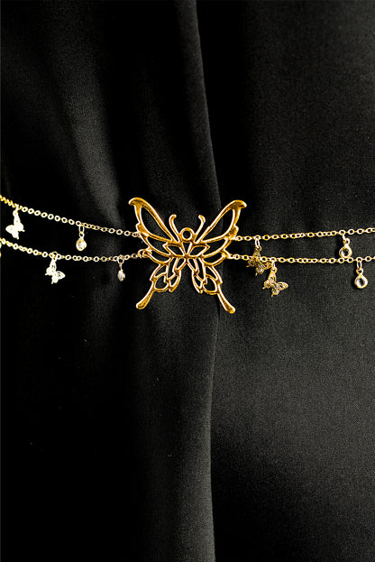 Butterfly Decor Tassel Plate Alloy Layered Waist Chain | Gold