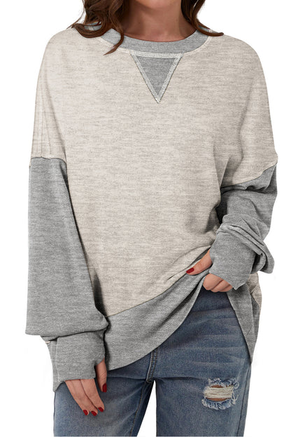 Colour Block Thumbhole Sleeve Drop Shoulder Sweatshirt | Light Grey