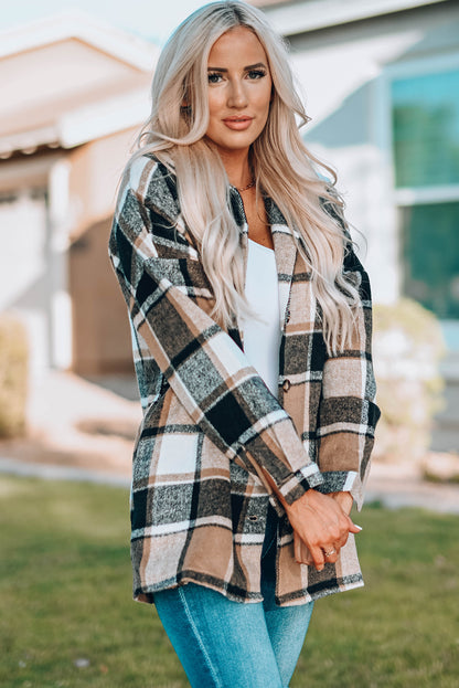 Plaid Print Buttoned Shirt Jacket | Yellow