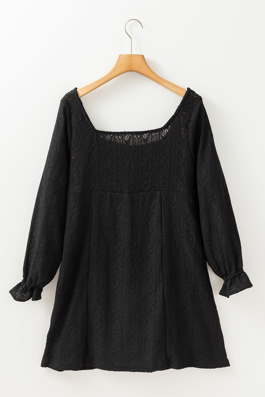 Lace Crochet Buttoned Square Neck Shift Mini Dress | Black