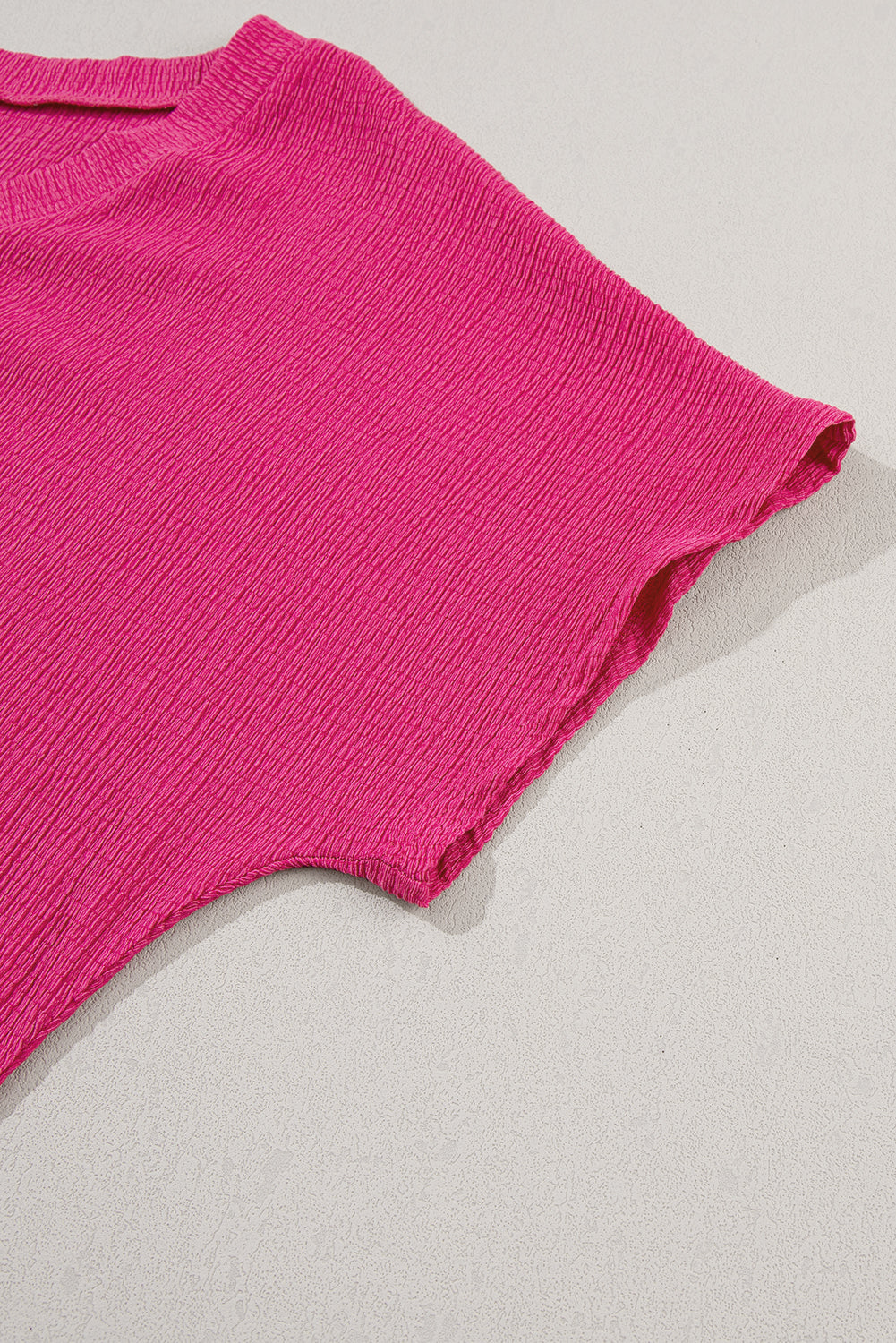 Crinkled V Neck Wide Sleeve T-Shirt | Bright Pink