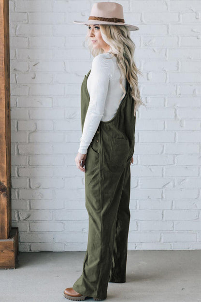 Solid Pocketed Loose Fit Corduroy Overall | Jungle Green