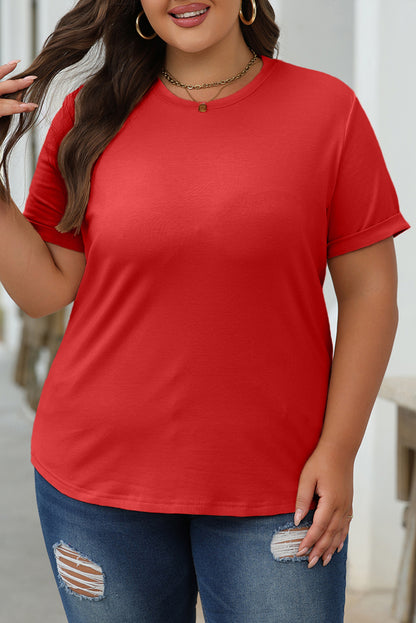 Casual Plain Crew Neck Tee | Red