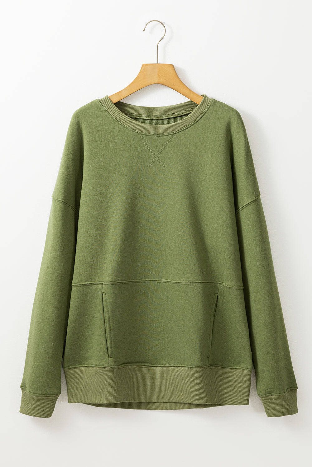 Drop Shoulder Crisscross Stitching Pocketed Loose Sweatshirt | Vineyard Green