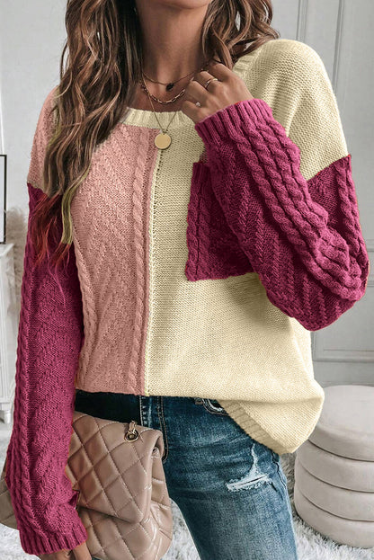 Colourblock Patched Pocket Drop Shoulder Sweater | Rose Tan