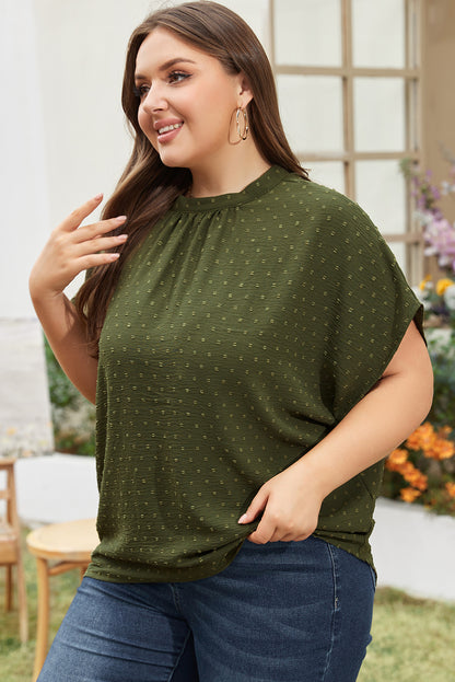 Plus Size Swiss Dot Mock Neck Tied Nape Top | Moss Green