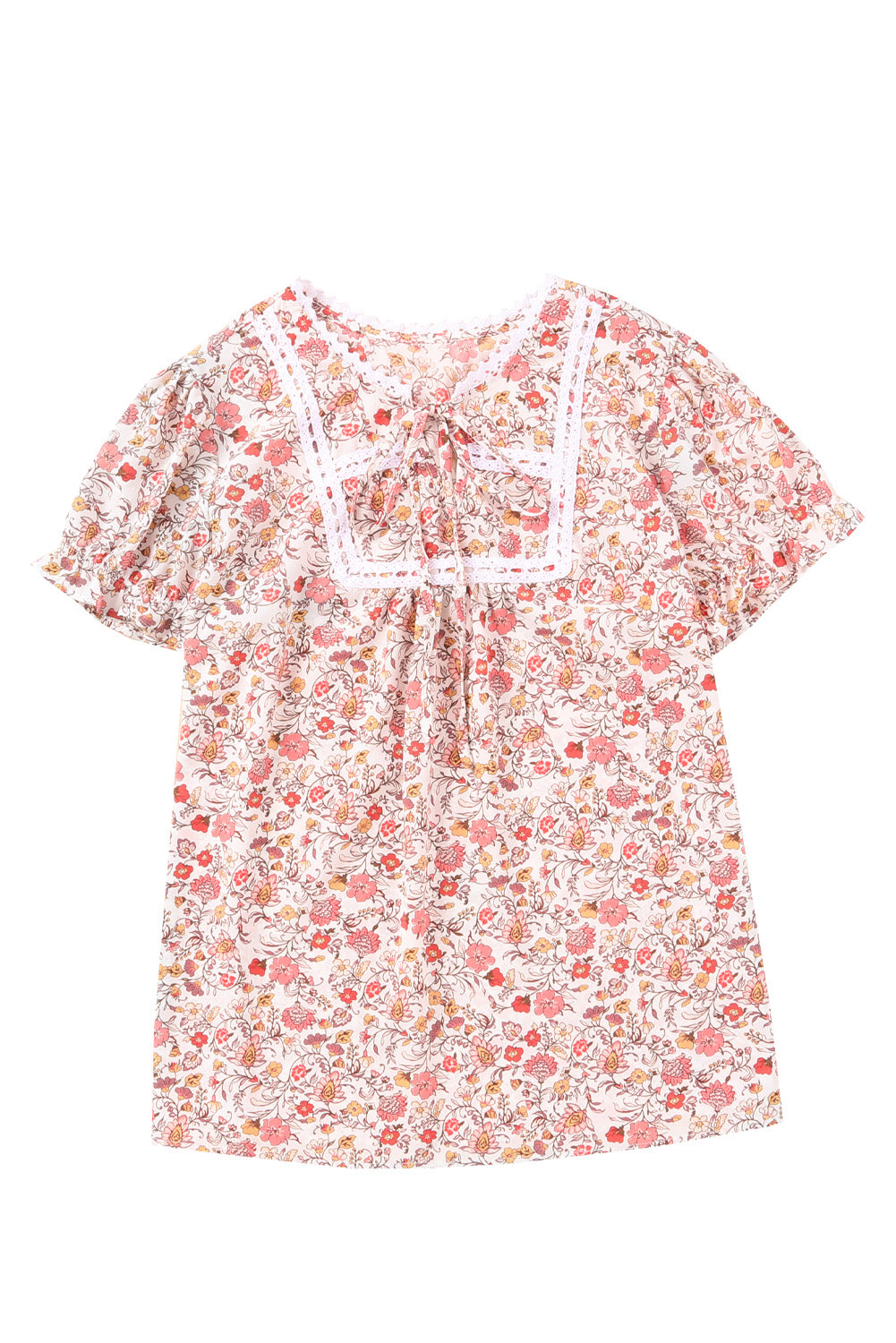 Split Neck Floral Print Plus Size Top | Pink