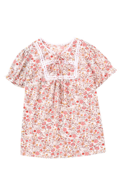 Split Neck Floral Print Plus Size Top | Pink