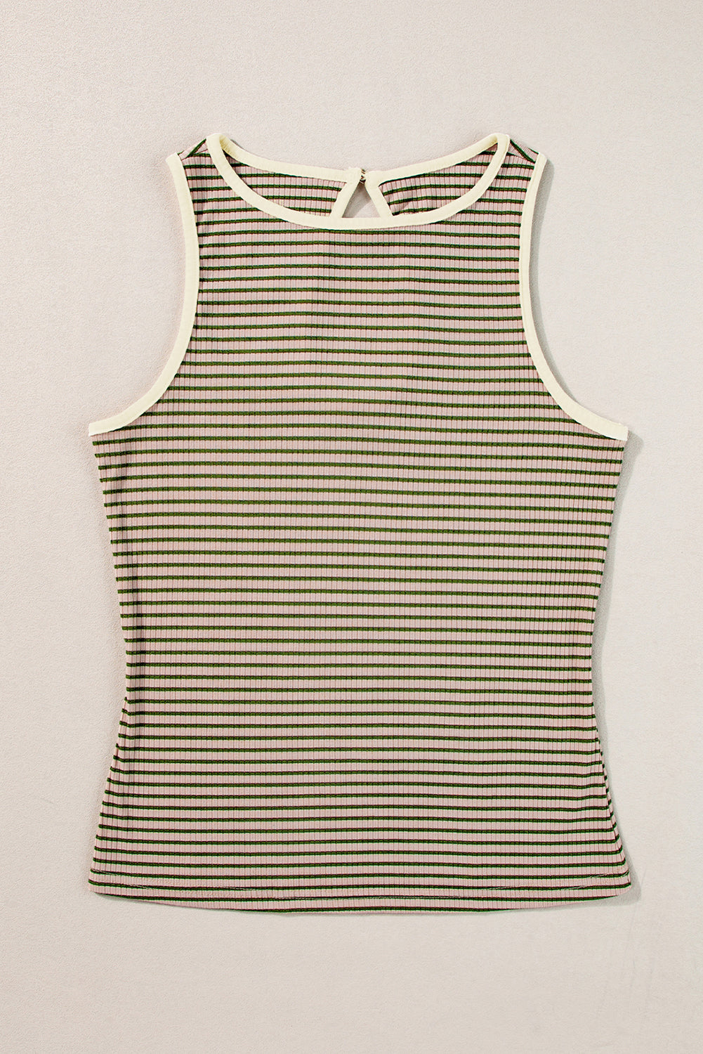 Striped Print Ribbed Knit Sleeveless Top | Green Stripe