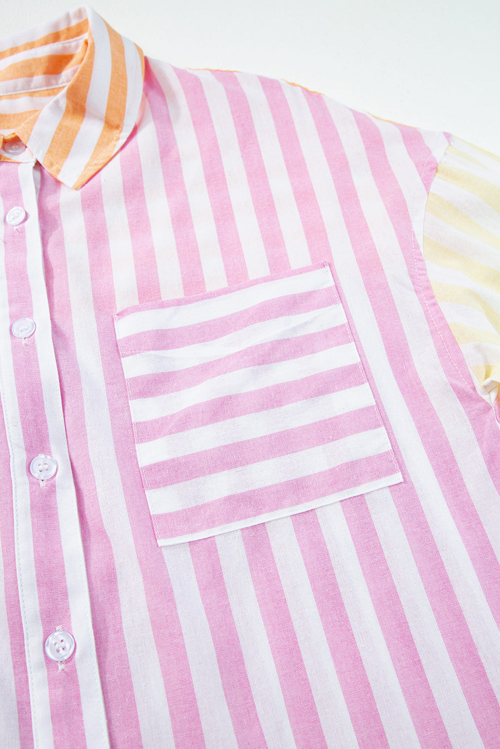 Contrast Collar Long Sleeve Patchwork Shirt | Pink Stripe