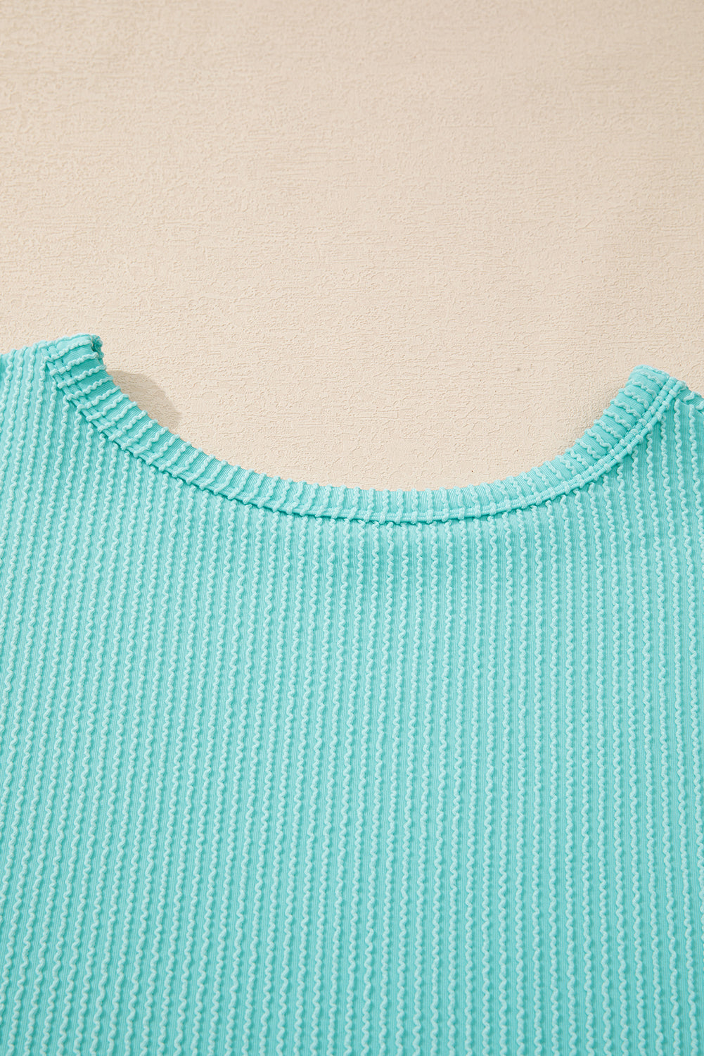 Solid Colour Corded Knit Round Neck Top | Aruba Blue