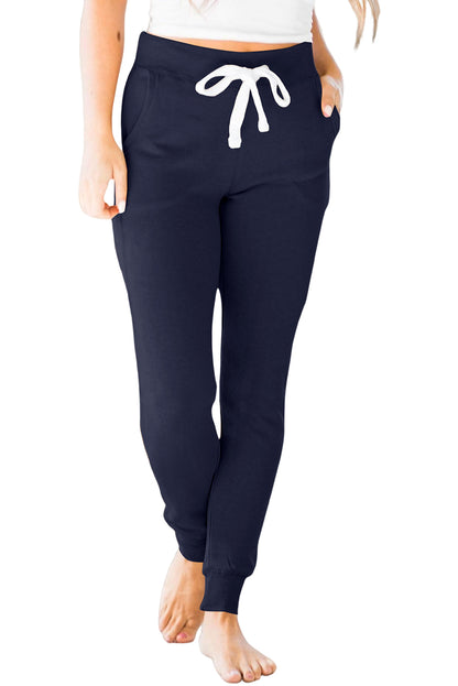 Drawstring Waist Pocketed Joggers | Navy Blue