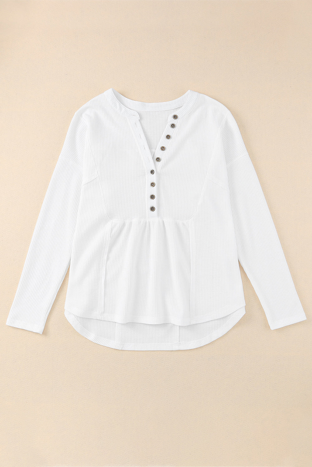 Waffle Knit Half Button Henley Top | White