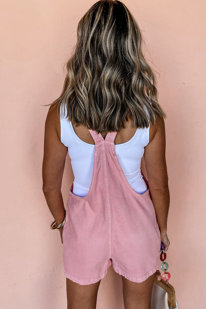 Solid Colour Knot Straps Denim Romper With Pockets | Pink