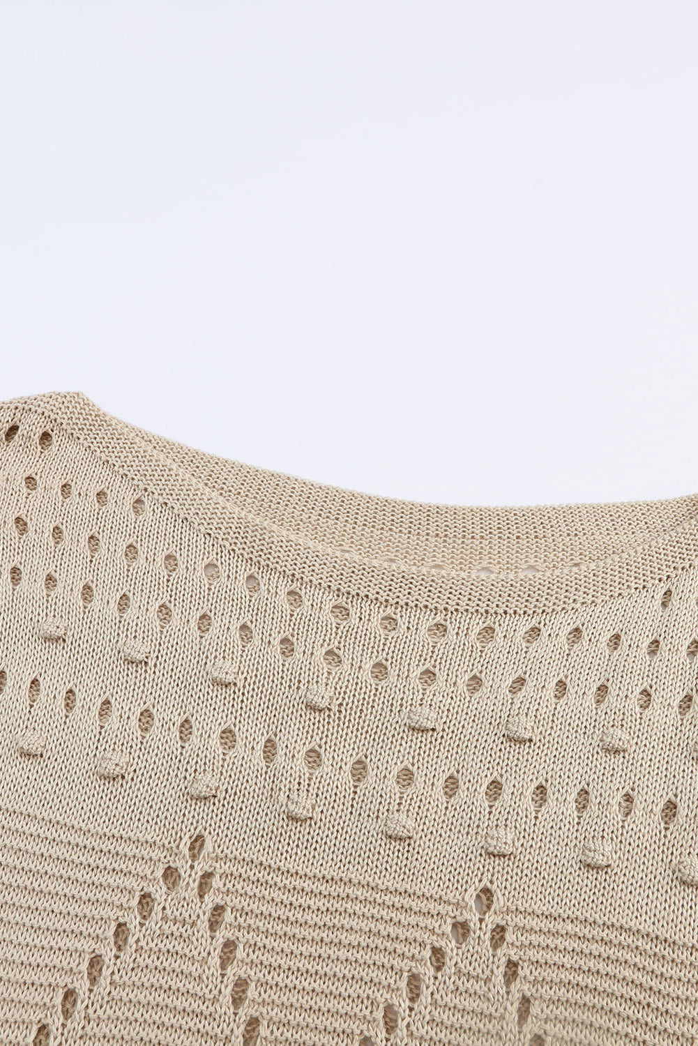 Pointelle Knit Short Dolman Sleeve Sweater Top | Khaki