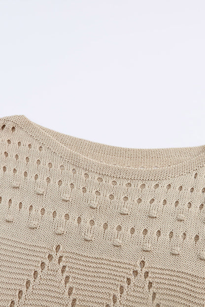 Pointelle Knit Short Dolman Sleeve Sweater Top | Khaki