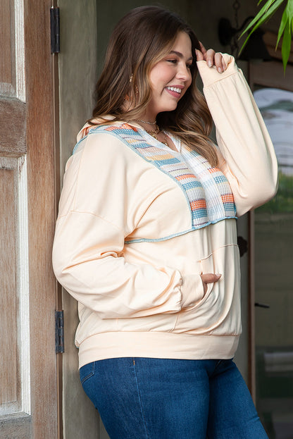 Geometric Print Splicing Plus Size Hoodie | Khaki