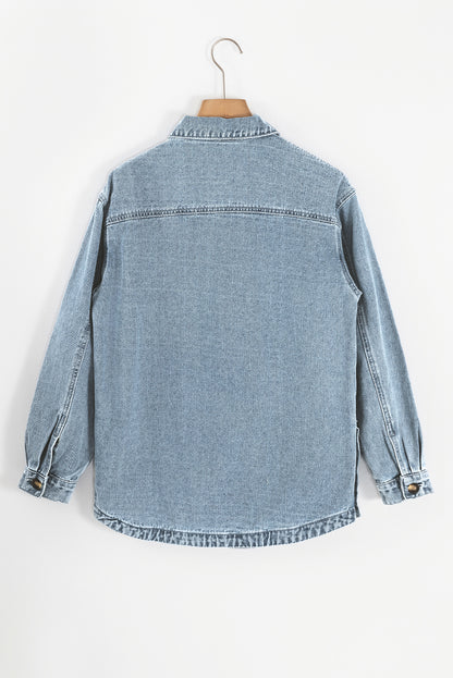 Slit Buttons Pocketed Denim Jacket | Dusk Blue