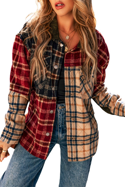 Mixed Plaid Patchwork Retro Shacket | Red