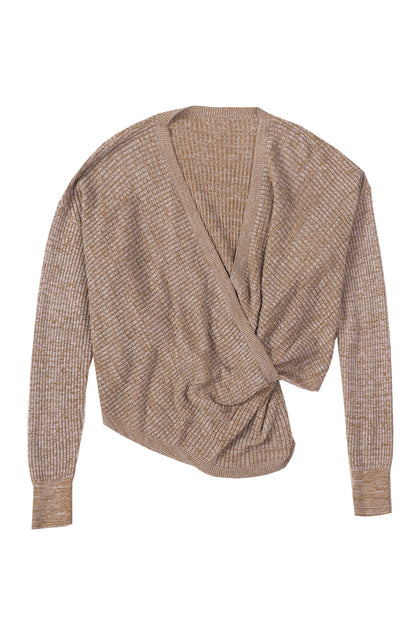 Wrap V Neck Waffle Sweater | Khaki