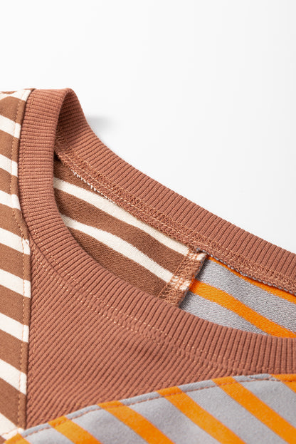 Casual Stripe Colourblock Drop Shoulder Oversize Sweatshirt | Brown Stripe