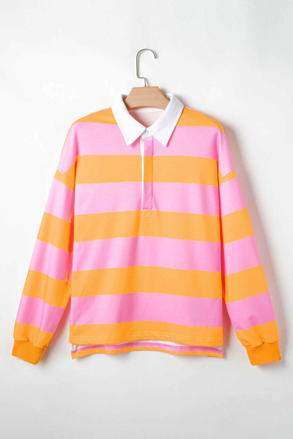 Colour Block Polo Collar Sweatshirt | Yellow Stripe