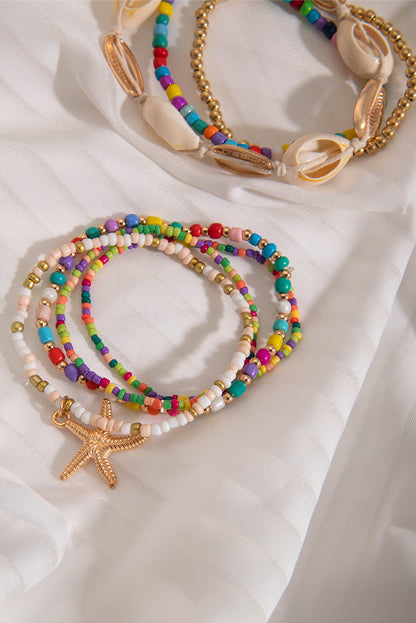 7Pcs Starfish Seashell Beaded Bracelet Set | Multicolour