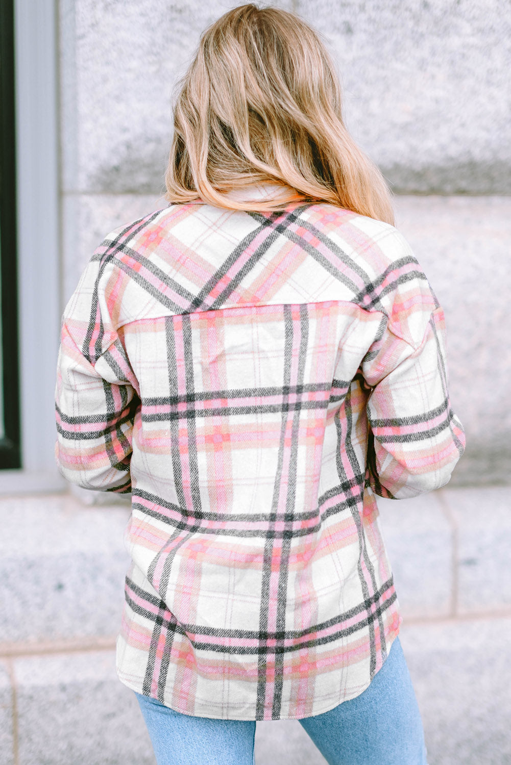 Plaid Button Front Chest Pocket Shacket | Pink