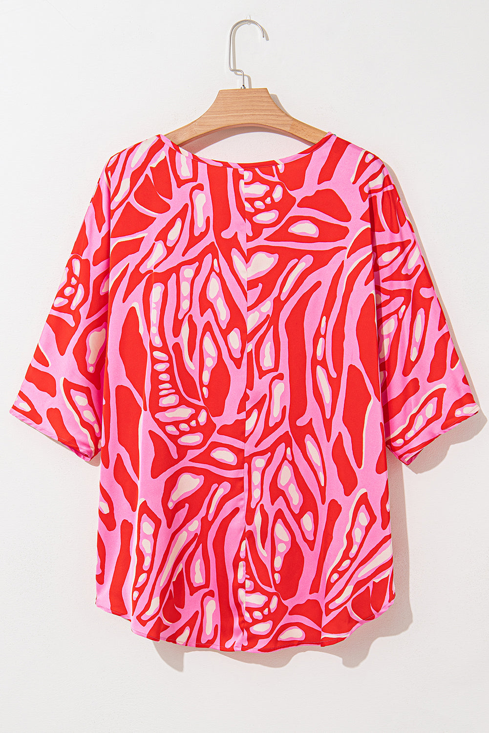 Abstract Print V Neck Batwing Sleeve Oversized Blouse | Red