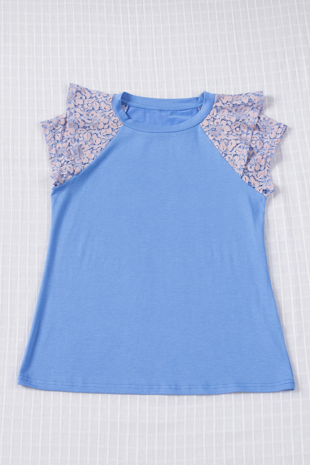 Tiered Lace Sleeve Knit Top | Sky Blue