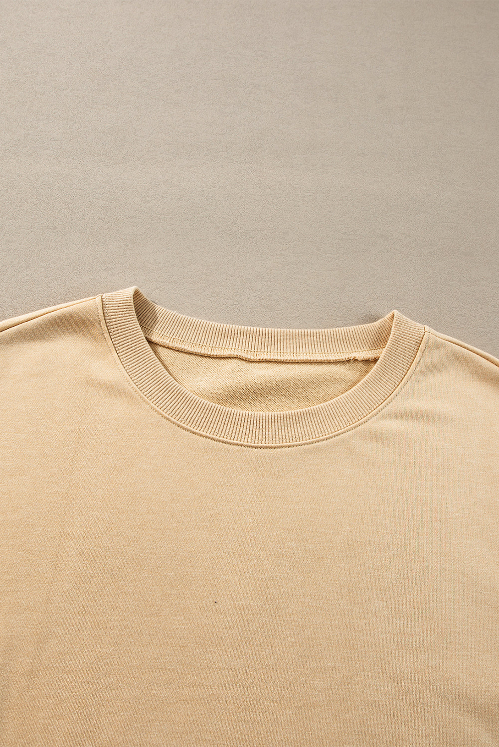 Exposed Seam Drop Shoulder Round Neck Sweatshirt With Slits | Light French Beige