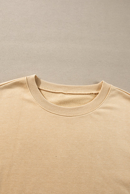 Exposed Seam Drop Shoulder Round Neck Sweatshirt With Slits | Light French Beige