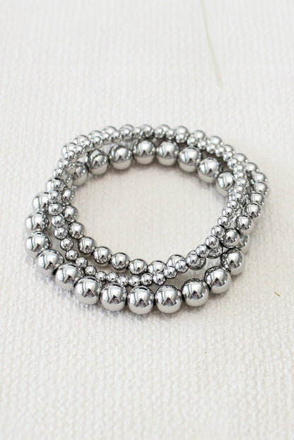 3Pcs 4/6/8Mm Bead Bracelet Set | Silvery